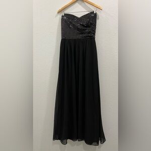 BLACK SEQUIN AND CHIFFON STRAPLESS FLOOR LENGTH DRESS SIZE 12 Holiday Jasmine
